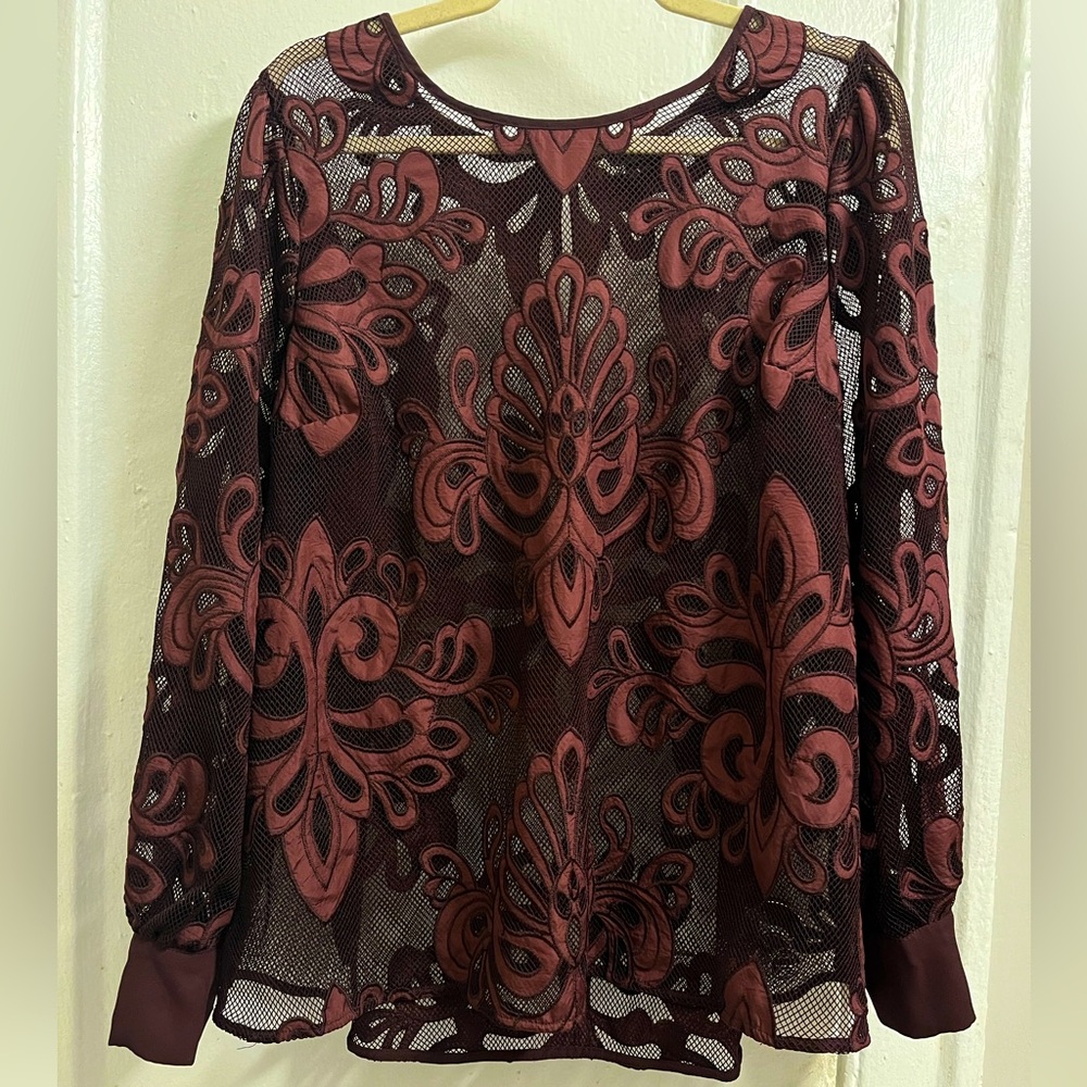 Mesh With Embroidery Long Sleeve Blouse